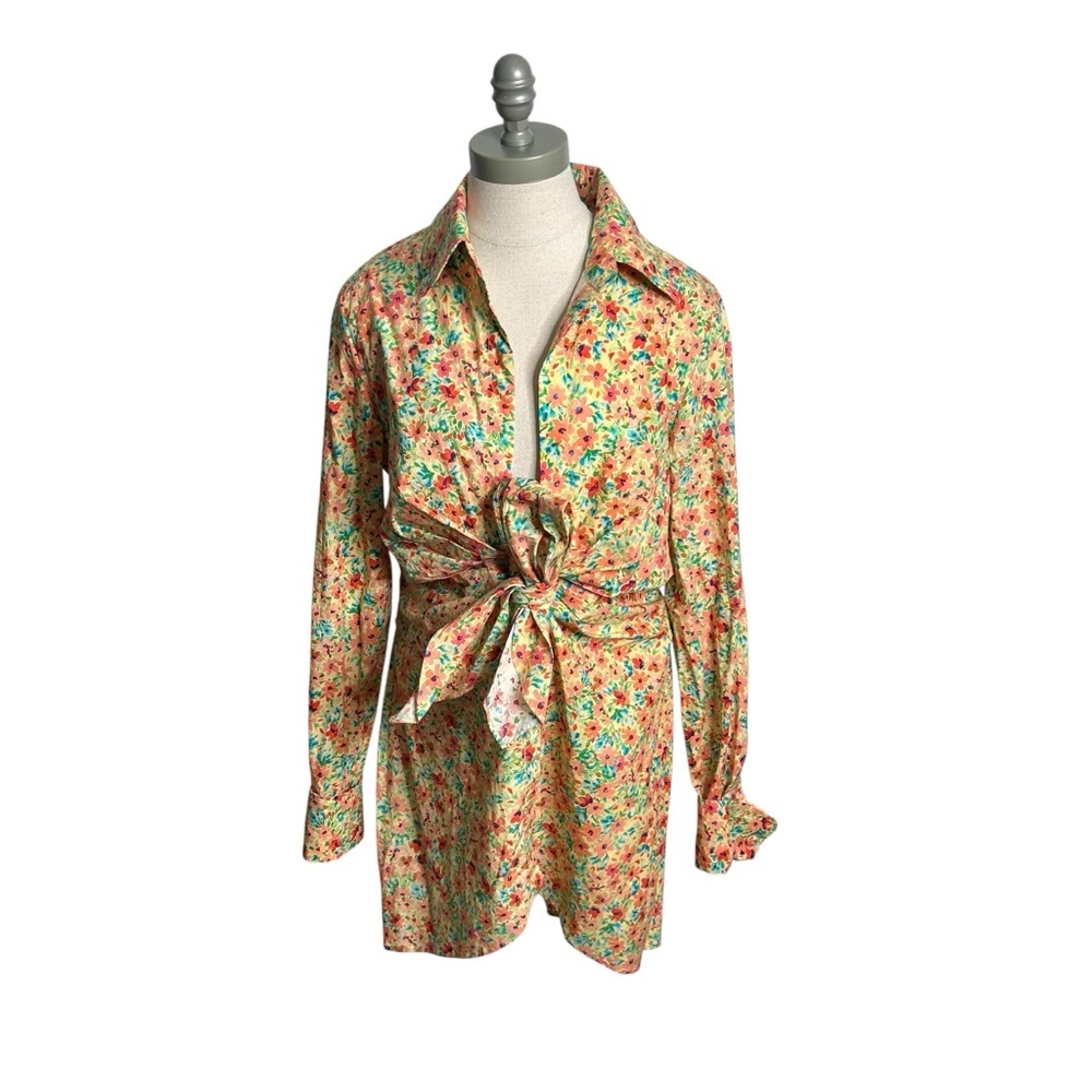 Lovers + Friends Aja Long Sleeve Knot Mini Dress in Summer Field Floral Large - Picture 8 of 12